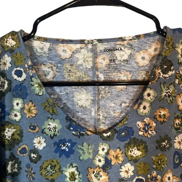 Sonoma Blue Floral Flutter Short Sleeve Scoop Neck T-Shirt Women Sz 0X - Picture 3 of 7